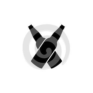 Two crossed beer bottles icon. Black and white silhouette. Isolated vector illustration.