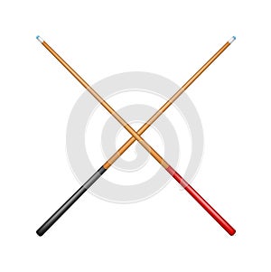 Two crossed billiard cues