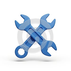 Two crossed blue wrenches on a white background spanner tool