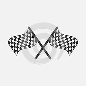 Two crossed checkered racing flags vector icon