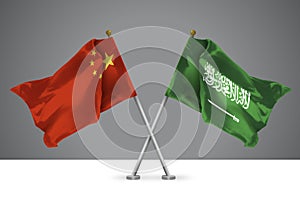 Two Crossed Flags of China and Kingdom of Saudi Arabia
