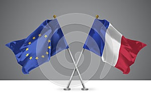 Two Crossed Flags of European Union and France