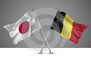 Two Crossed Flags of Japan and Belgium