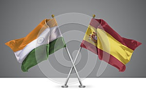 Two Crossed Flags of Spain and India
