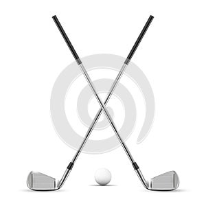 Two crossed golf clubs and ball