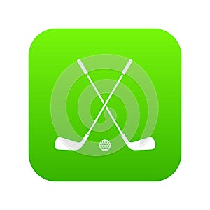 Two crossed golf clubs and ball icon digital green