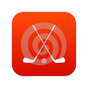 Two crossed golf clubs and ball icon digital red