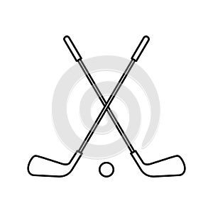 Two crossed golf clubs and ball icon outline style