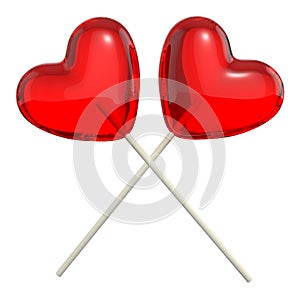 Two crossed heart shaped lollipops