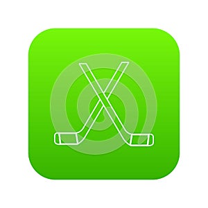 Two crossed hockey sticks icon green vector