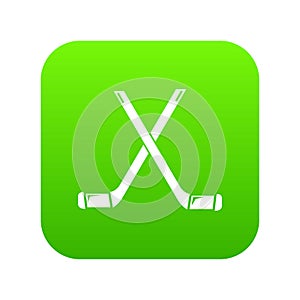 Two crossed hockey sticks icon green vector