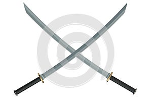 Two crossed Japanese samurai katana swords