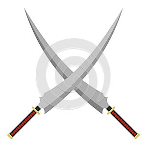 Two crossed Japanese samurai swords icon isolated