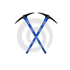 Two crossed mattocks in black design with blue handle