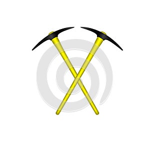 Two crossed mattocks in black design with yellow handle