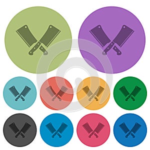 Two crossed meat cleavers color darker flat icons