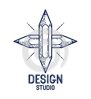 Two crossed pencils vector simple trendy logo or icon for designer or studio, creative competition, designers team.