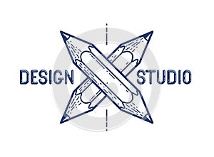 Two crossed pencils vector simple trendy logo or icon for designer or studio, creative competition, designers team.