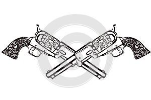 Two crossed pistols isolate on a white background. Vector graphics photo