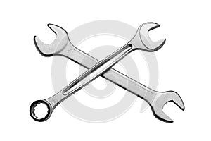 Two crossed spanners isolated on white