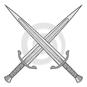 Two crossed swords icon, gray monochrome