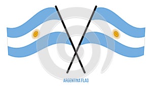 Two Crossed Waving Argentina Flag On Isolated White Background. Argentina Flag Vector Illustration