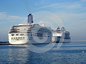 Two cruise ships docked at the port