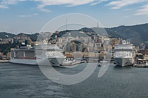 Two cruise ships in the harbor of Genova