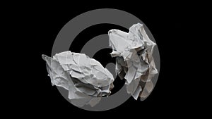 Two crumpled white paper in the shape of a ball