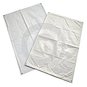 Two white crumpled posters isolated on white background