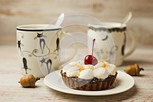 Two Cup of tea and cake on the table