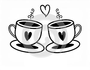 Two cup of tea silhouette flat design Generated image