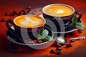 Two cups of coffee with latte art