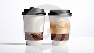 Two Cups Of Coffee On White Background Copy Space