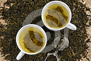 Two cups Indian green tea of Munnar