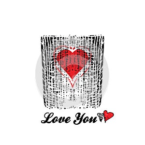 Two cups in love with two red hearts inside. Stylized sign for catering, cafe, parties for lovers, psychological trainings, vector photo
