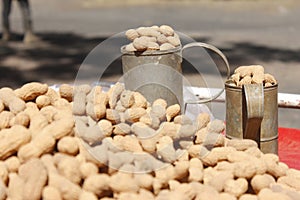 two cups Roasted peanuts ready to be sold street stall