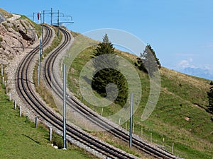 Two curved and steep railways in the mountains