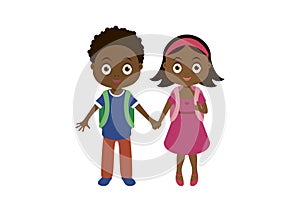 Two cute african american kids holding hands icon vector