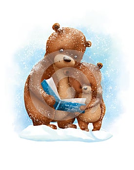 Two cute bear reading a book