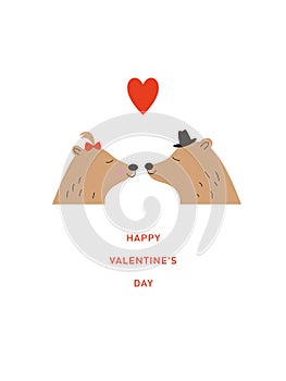 Two Cute Bears, Valentine`s Day greeting card