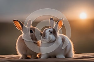 Two cute bunnies lovely scene with sunny background