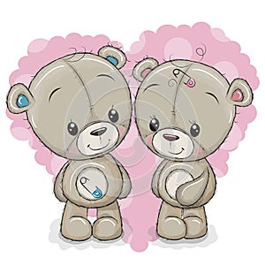 Two Cartoon Bears on a background of heart