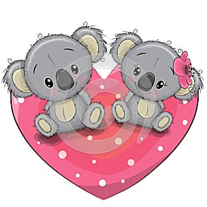 Two Cute Koalas on a heart photo