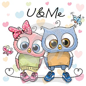 Two cute Cartoon Owls