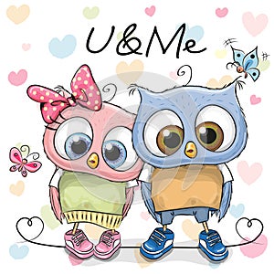 Two cute Cartoon Owls photo