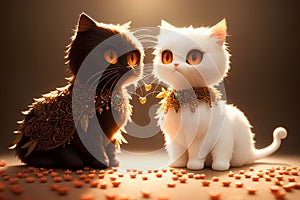 Two cute cats in love, AI generated 3D illustration