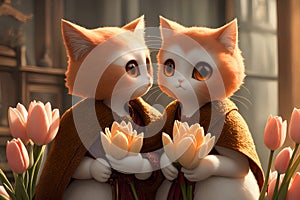 Two cute cats in love, AI generated 3D illustration