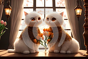 Two cute cats in love, AI generated 3D illustration