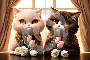 Two cute cats in love, AI generated 3D illustration